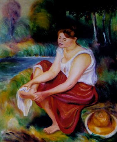 A Girl Wiping Her Feet